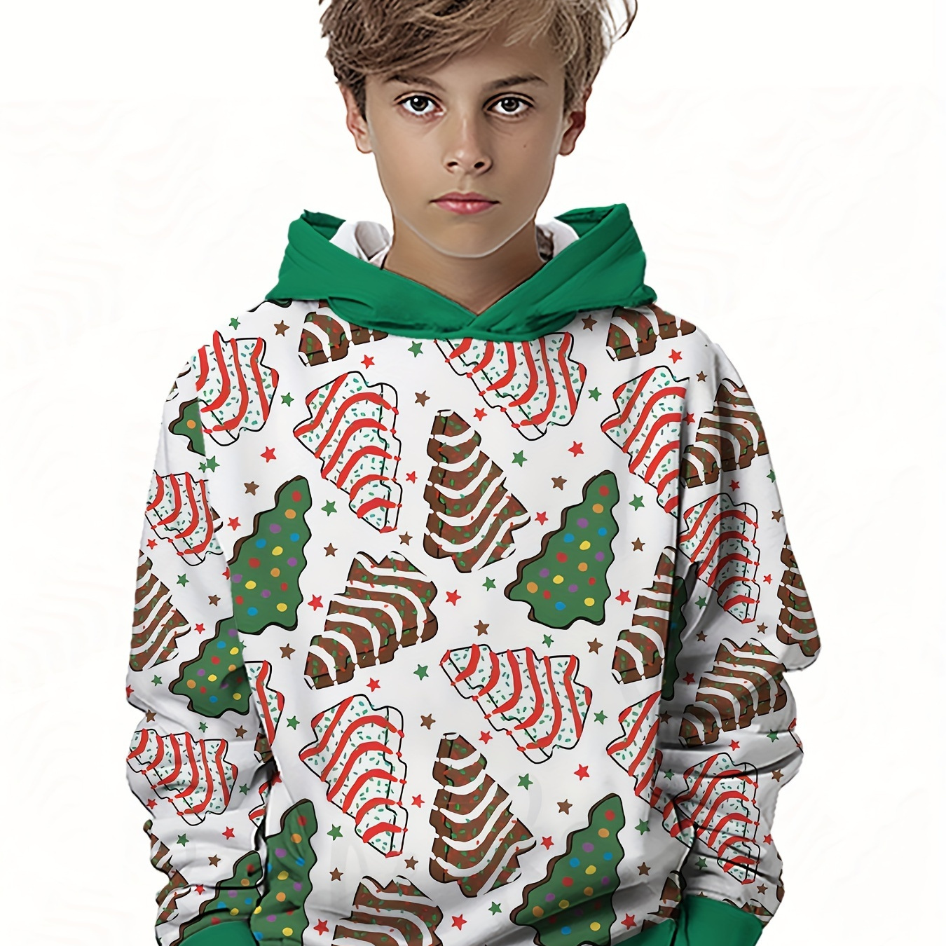 

Christmas Trees Allover 3d Print Boys Long Sleeve Hoodie, Stay Stylish And Cozy Sweatshirt - Perfect Spring Fall Essential For Your Fashionista!