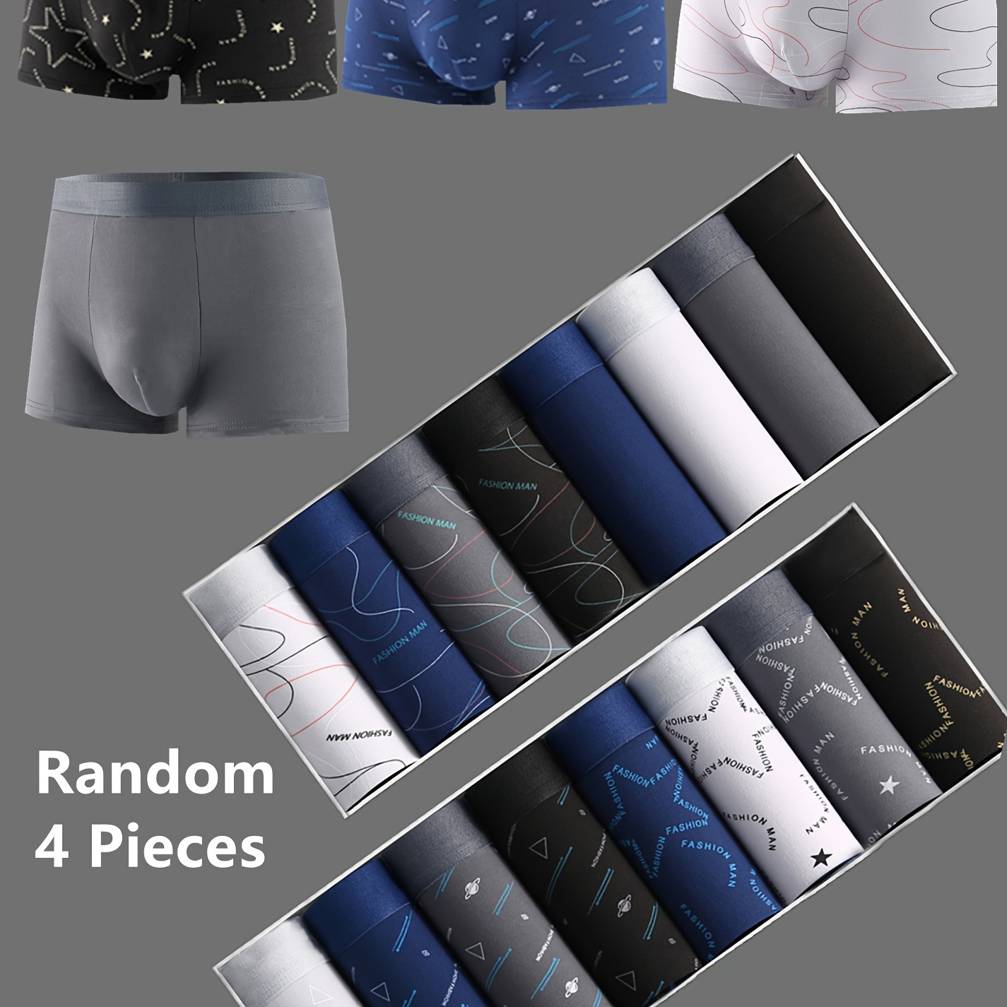 

Lot de 4 boxers en hommes, confortables et respirants, de élastiques, sous-vêtements décontractés et durables hommes, idéaux un