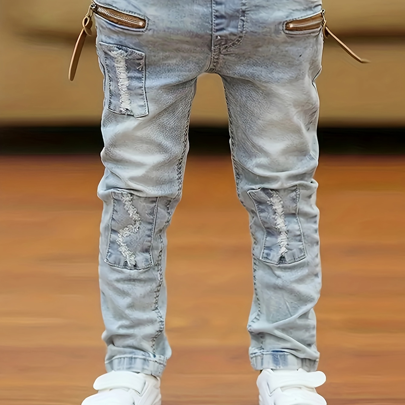 

Boys Casual Denim With Zip Decor Long Pants, Boys Clothes Outdoor