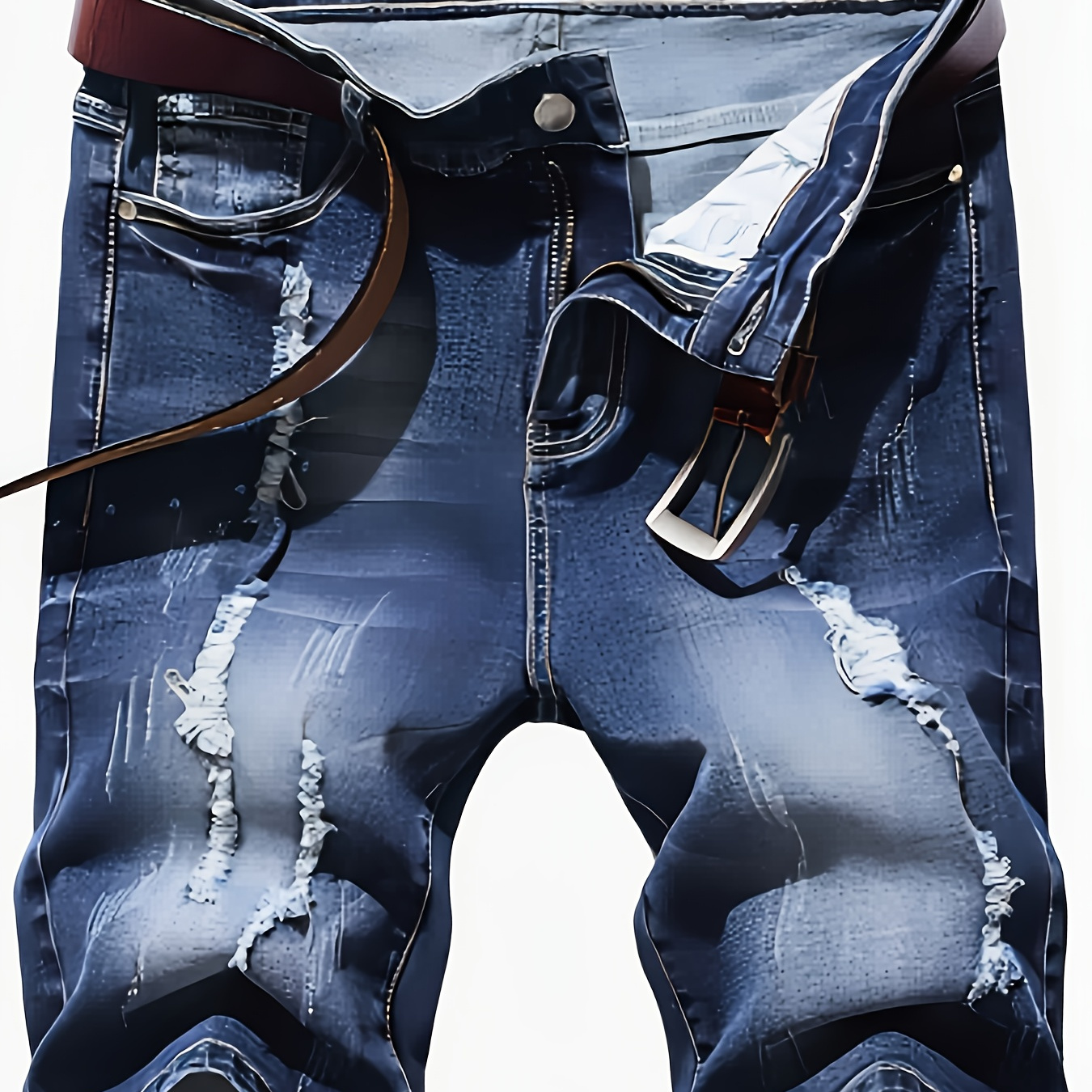 

Chic Ripped Denim Shorts, Men's Casual Street Style Medium Stretch Distressed Shorts For Summer