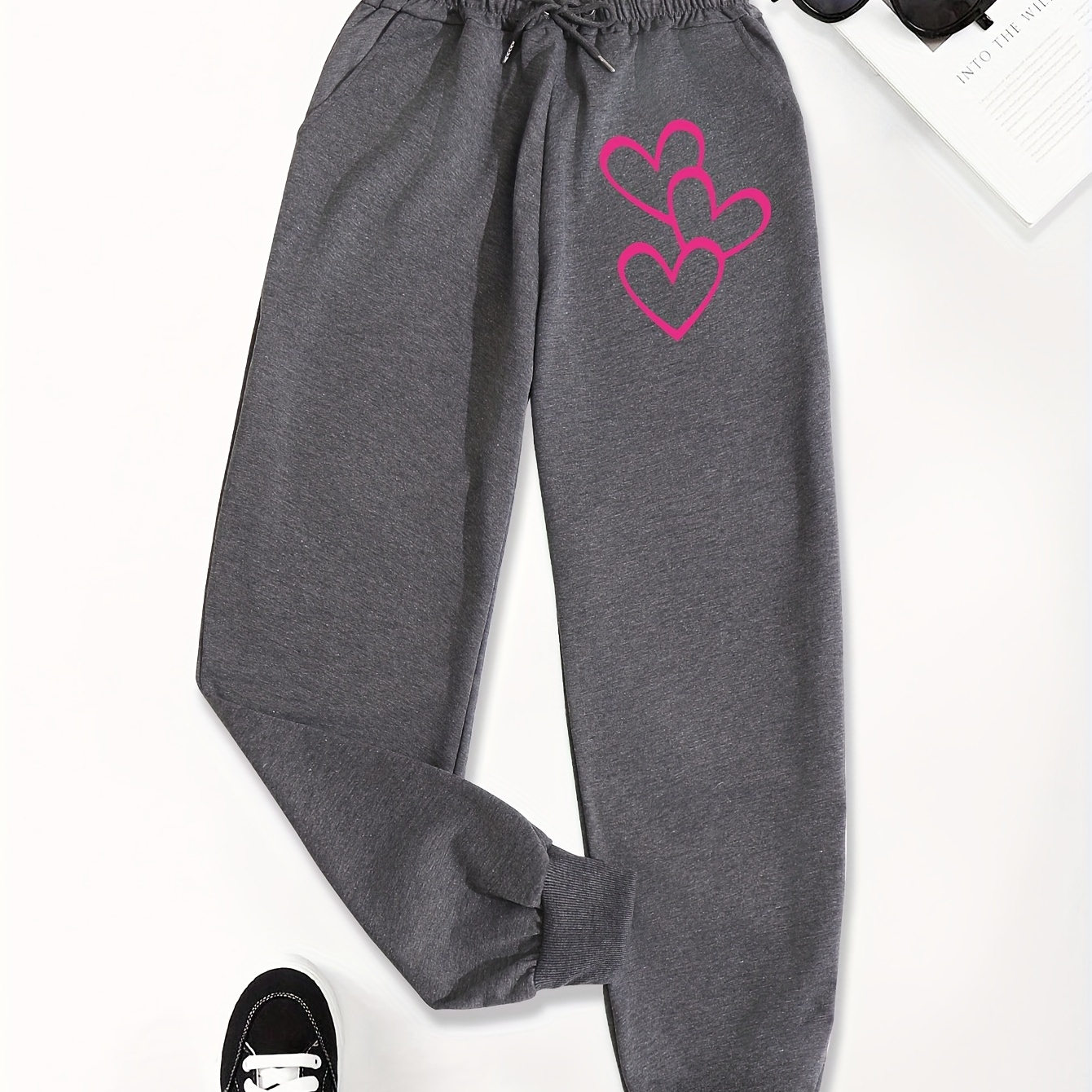 

Print Joggers - Casual Waist Sweatpants With Pockets, Machine Washable Polyester