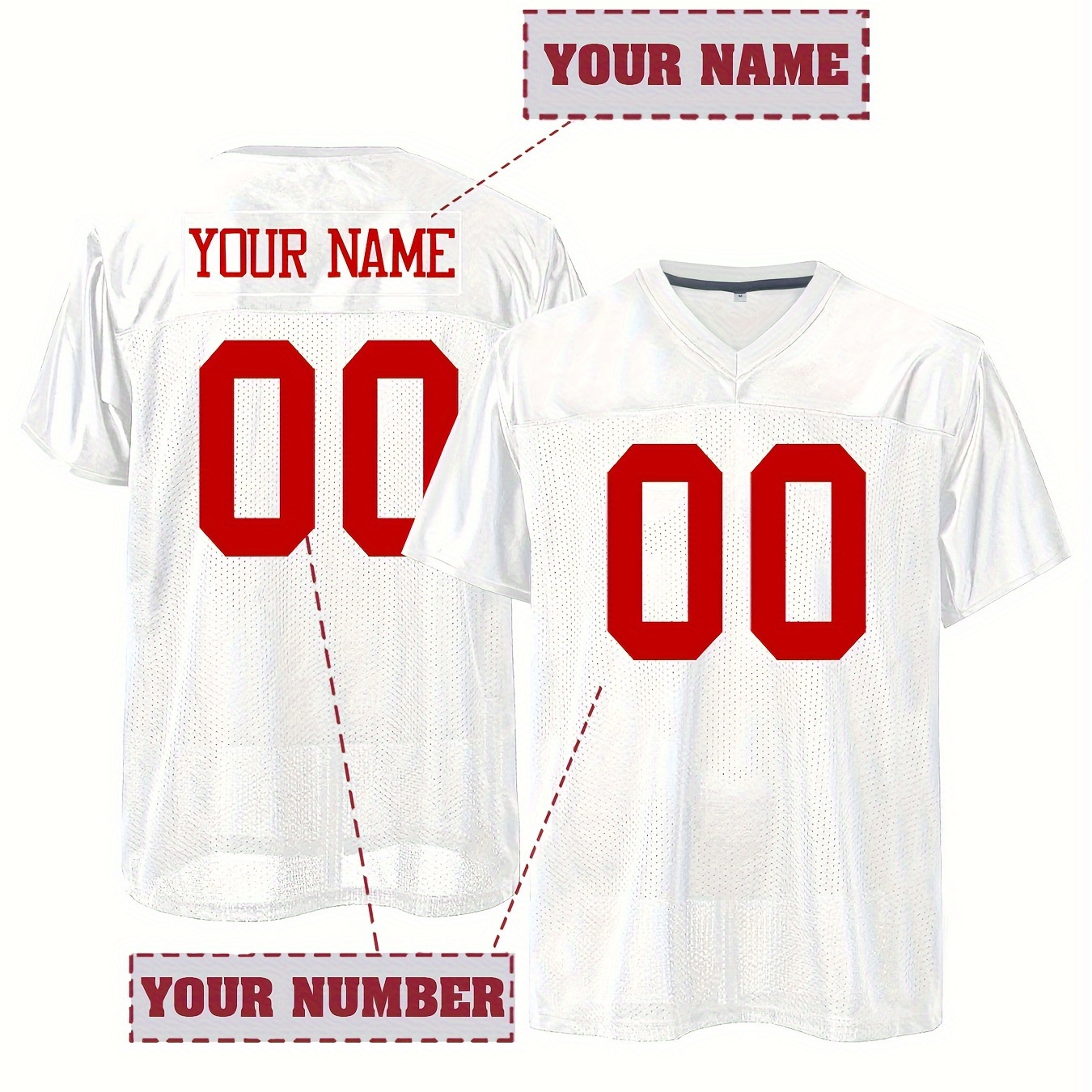 

Customizable Men's Football Jersey - Personalized Name & Number, Breathable Polyester V-neck, Short Sleeve Rugby Shirt For & Sports Activities, Shirt|sporty Jersey| Detailing, Football Accessories