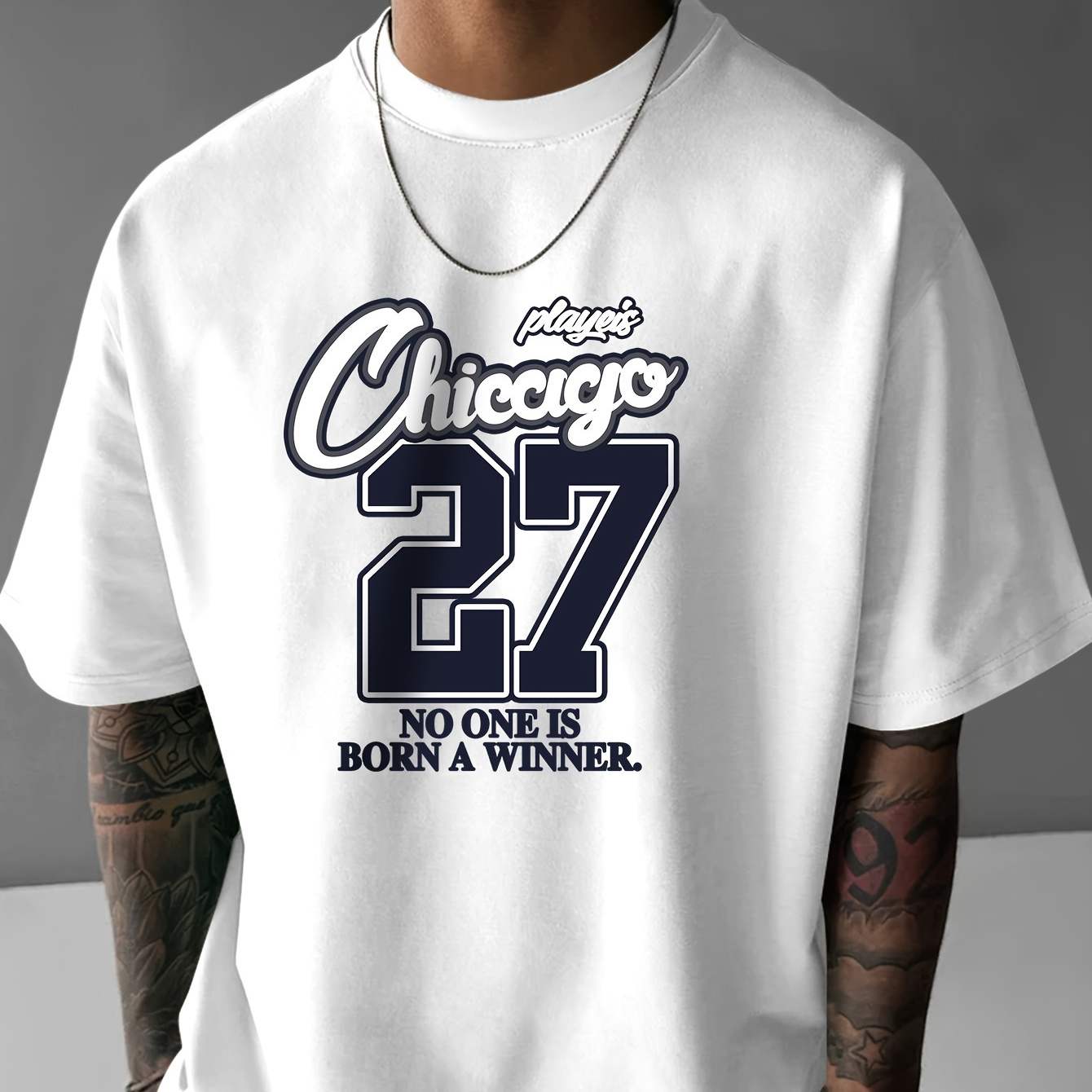 

Chicago 27 Print, Men's Short Sleeve Round Collar Street Style T-shirt For Summer & Spring