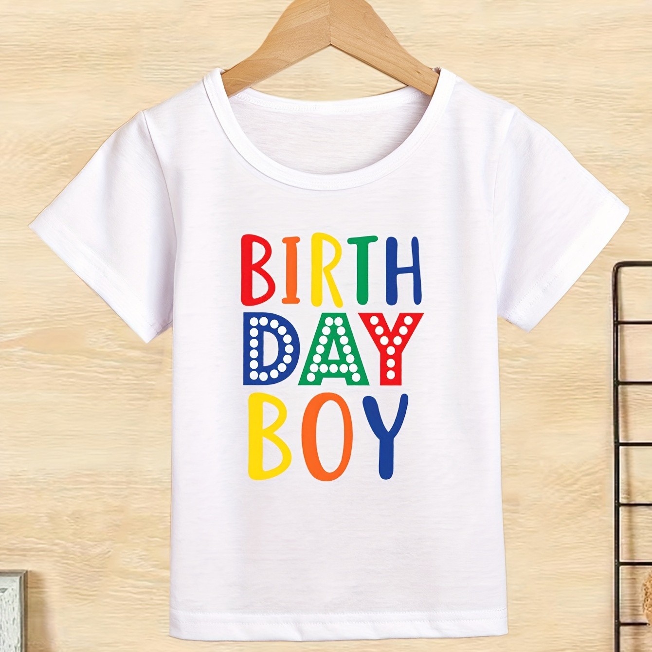 

Rainbow Birthday Boy Print Boys Creative T-shirt, Casual Lightweight Comfy Short Sleeve Crew Neck Tee Tops, Kids Clothings For Summer