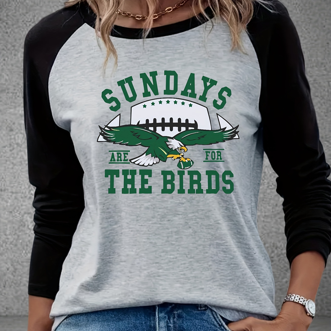 

Women's Casual Football Graphic Long Sleeve T-shirt - Crew Neck, Stretchy Polyester , Machine Washable