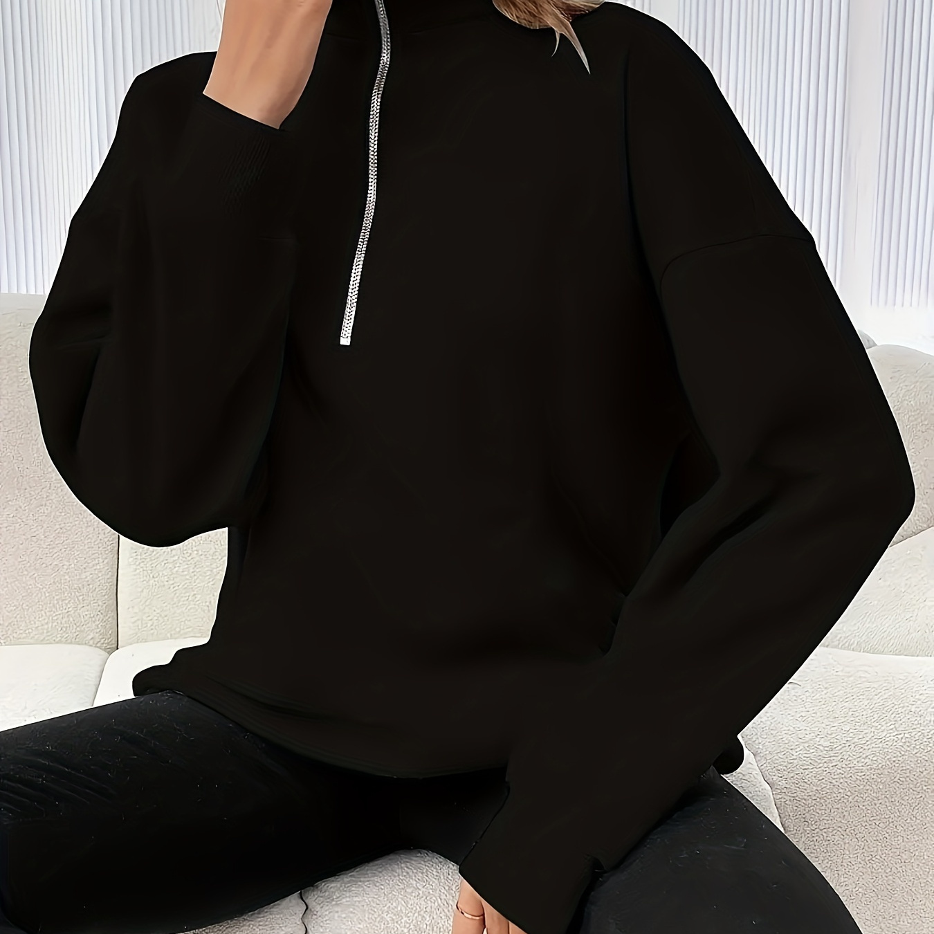 

Sweatshirt en à Fermeture Éclair pour Femmes - Sportif, Lavable en Machine, Pull à Col Haut pour Automne/Hiver