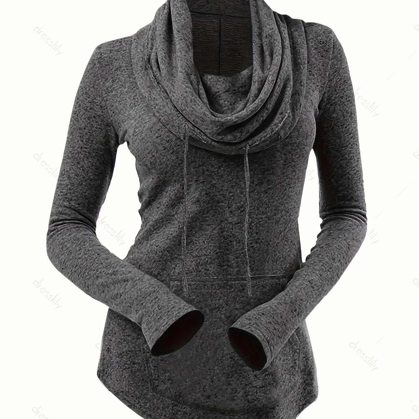 

T-shirt À Col Bénitier De Couleur Unie, T-shirt Décontracté À Manches Longues Avec Poche Pour Et L'hiver, Vêtements Pour Femmes