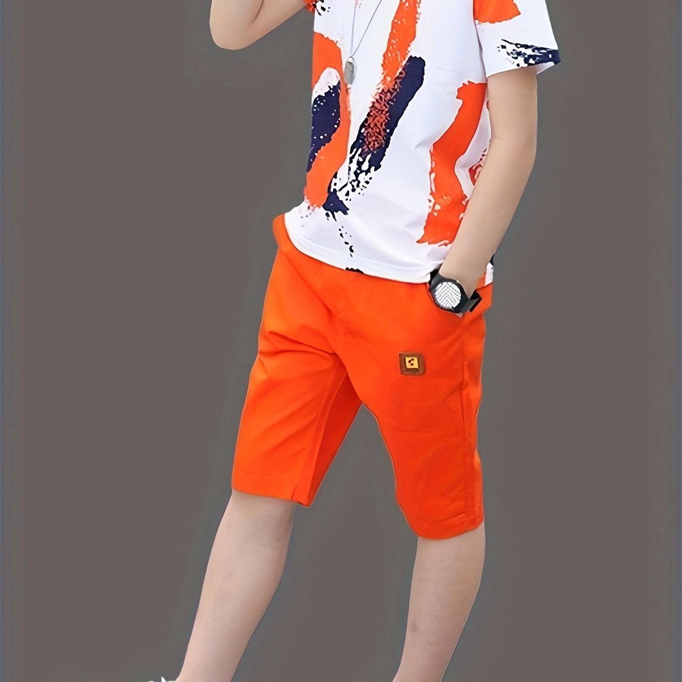 TEMU 2pcs Boys Stylish Letter Graphic Print Short Sleeve T-shirt & Solid Shorts Set, Comfy Summer Boys Clothes