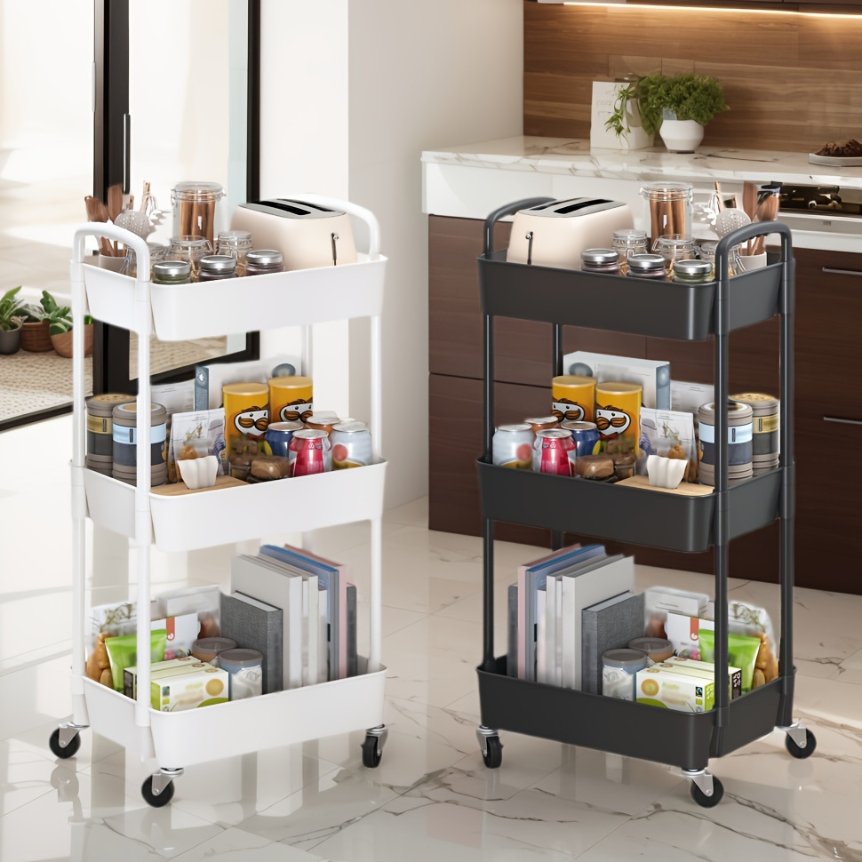 

3 Tier Rolling Cart With , Storage Cart With Handles And 2 Lockable Casters, Easy To , For Kitchen, Bathroom And Office