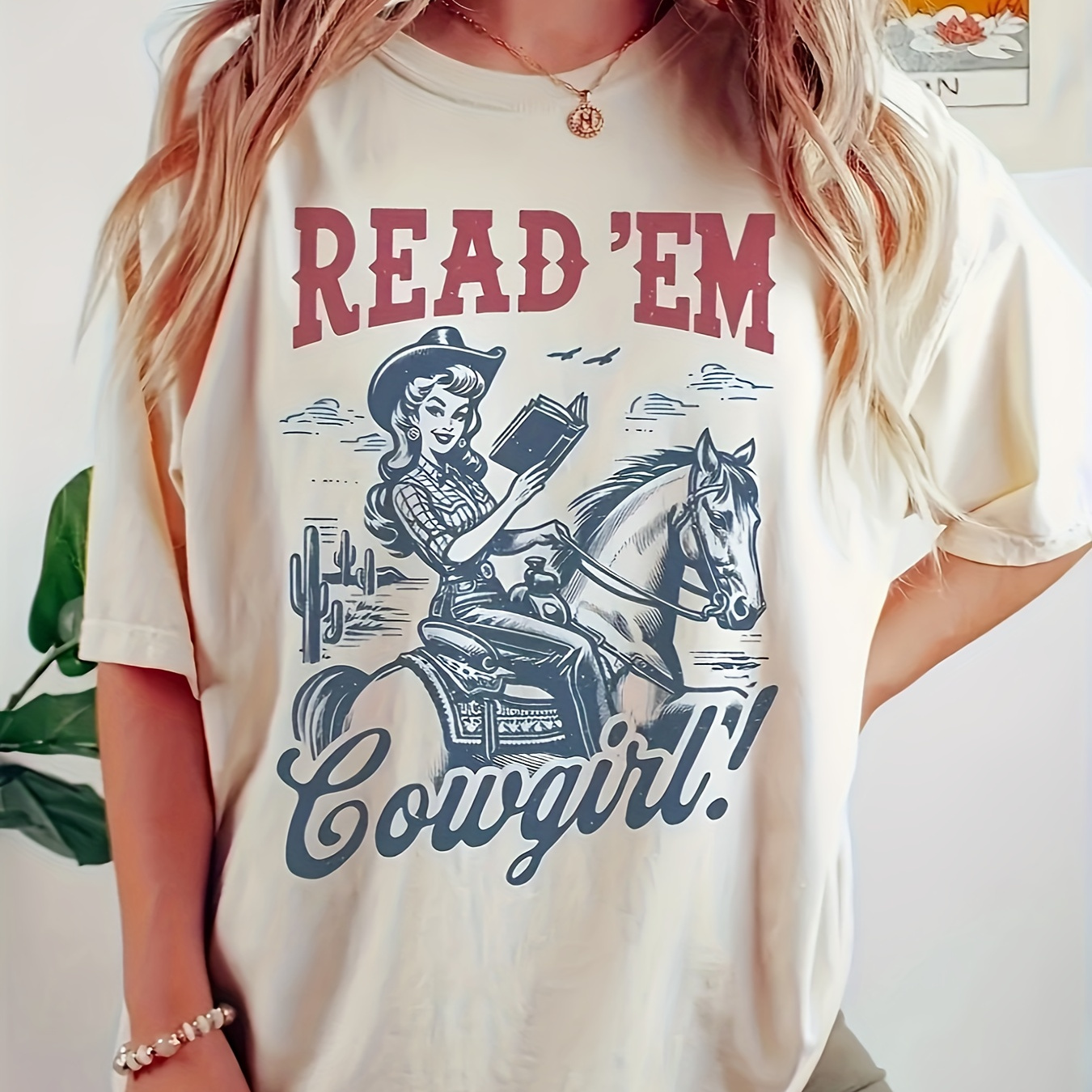 

Western Cowboy-english Letters-t-shirt-casual -loose And Comfortable-plus Size Women's Dress