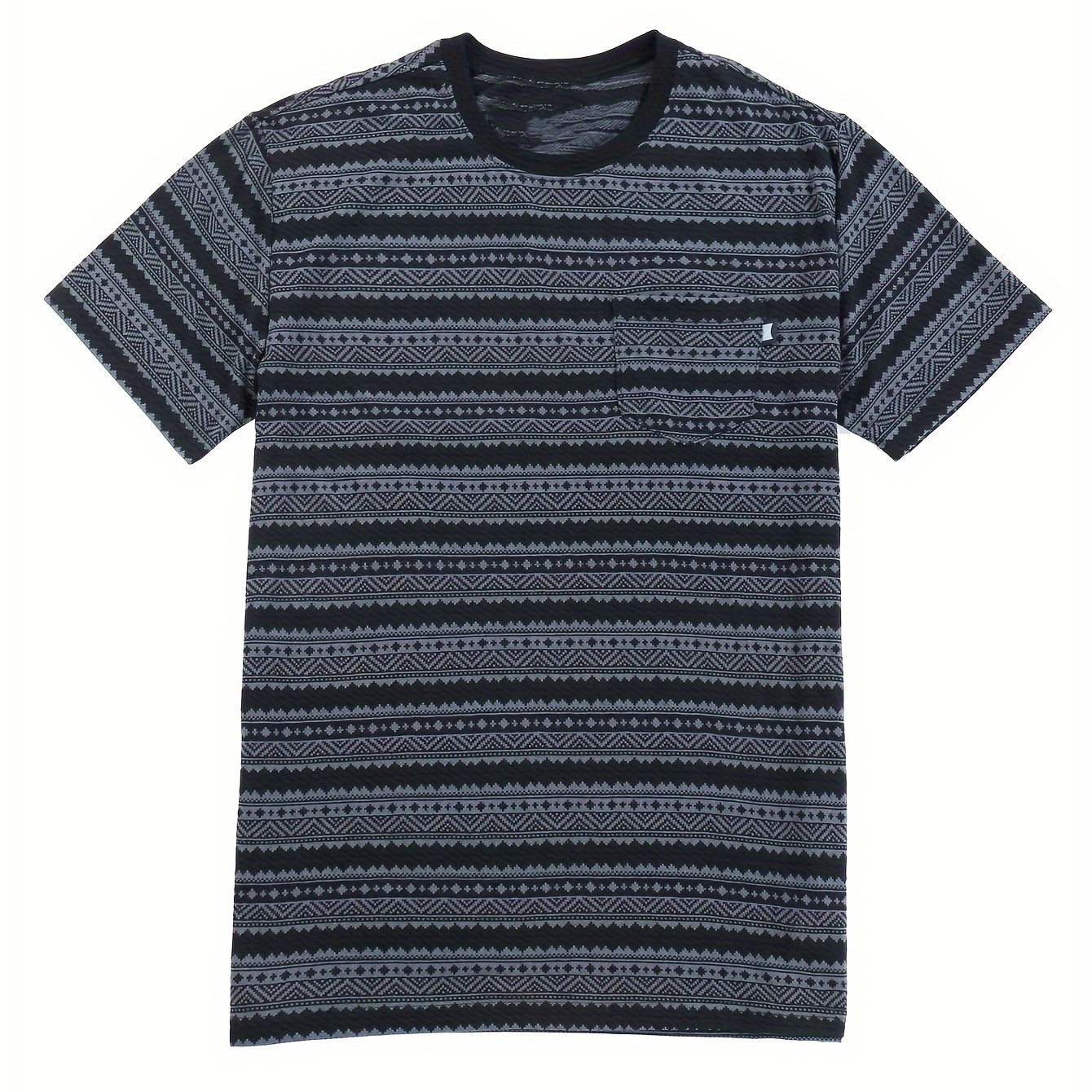 

Men's Geometric Striped T-shirt, Featuring A Front Chest Pocket Design, Various Types Of Stripe Patterns, Made Of Comfortable And Breathable Material, Suitable For Wearing During Casual Sports.