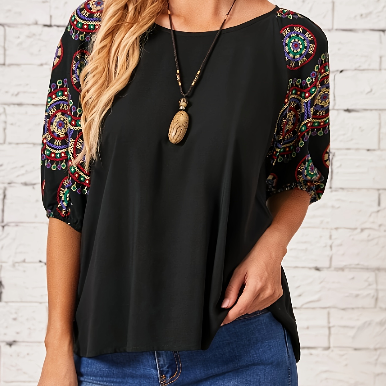 

Women's Printed Round Neck Fashionable Casual Versatile T-shirt