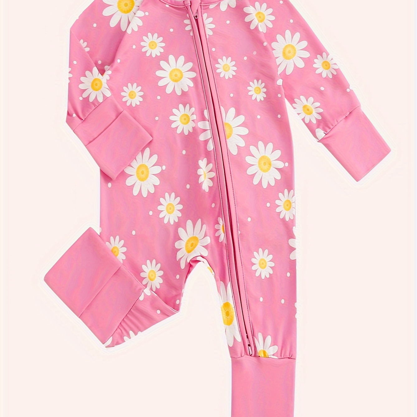 

Baby Girls Little Daisy Print Long Sleeve Zipper Bodysuit, Cute & Comfortable Clothes For Autumn