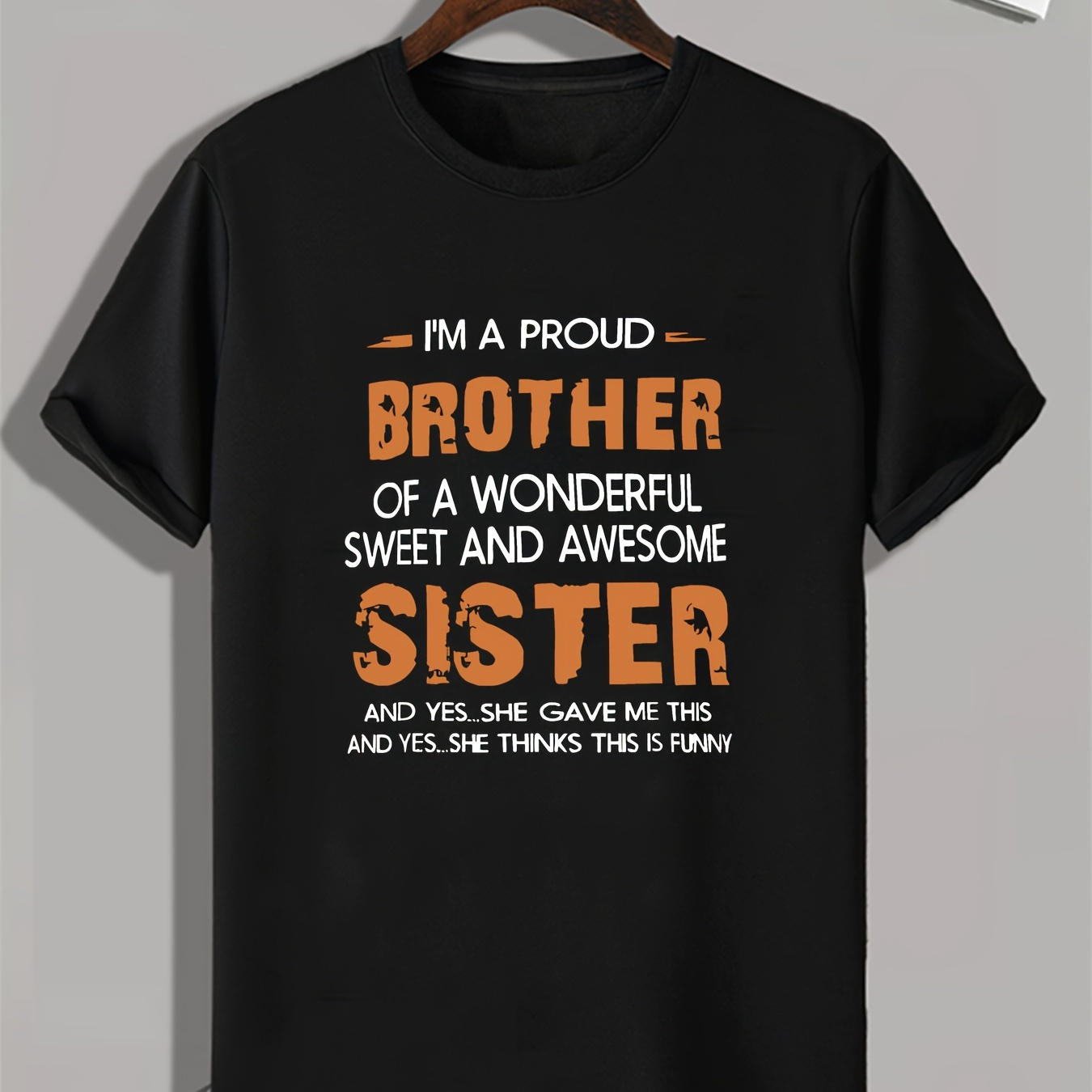 

Orange Brother Sister Print, Men's Fashion Trend Crew-neck T-shirt, Can Be Worn In Spring And Summer