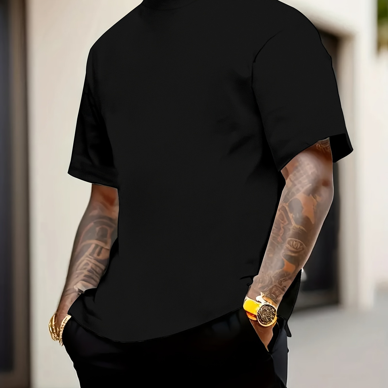 

Men's Casual Solid Color Short Sleeve T-shirt With Mock Neck - Stretchy Polyester , Machine Washable - Summer