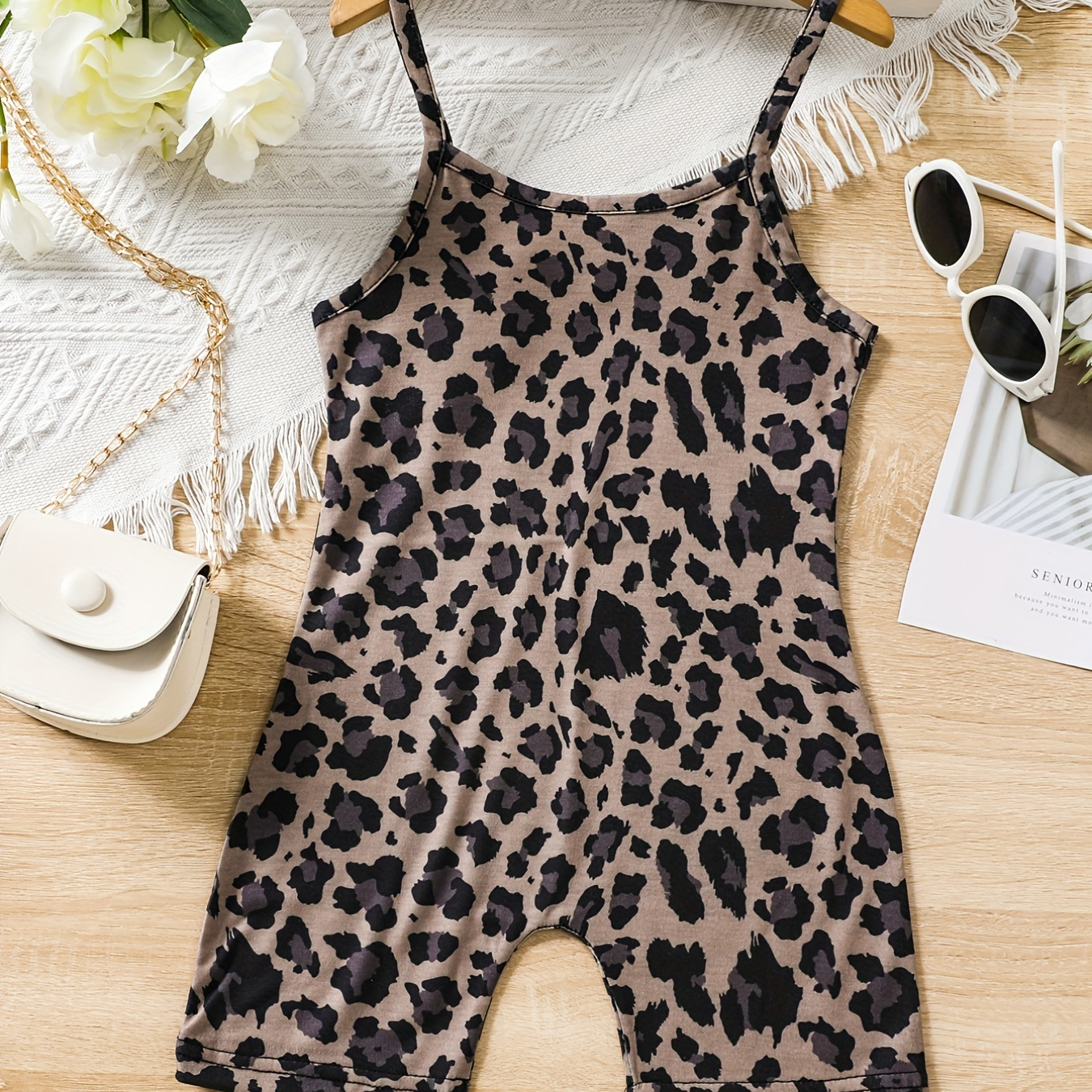 

Toddler Girls Leopard Graphic Casual Cami Rompers Jumpsuits Kids Summer Clothes