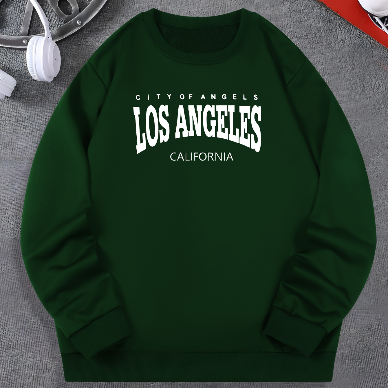 

Los Angeles Print, Men's Fashionable Casual Round Neck Pullover Long Sleeve Sweatshirt, Suitable For Outdoor Sports, For Autumn Spring, As Gifts
