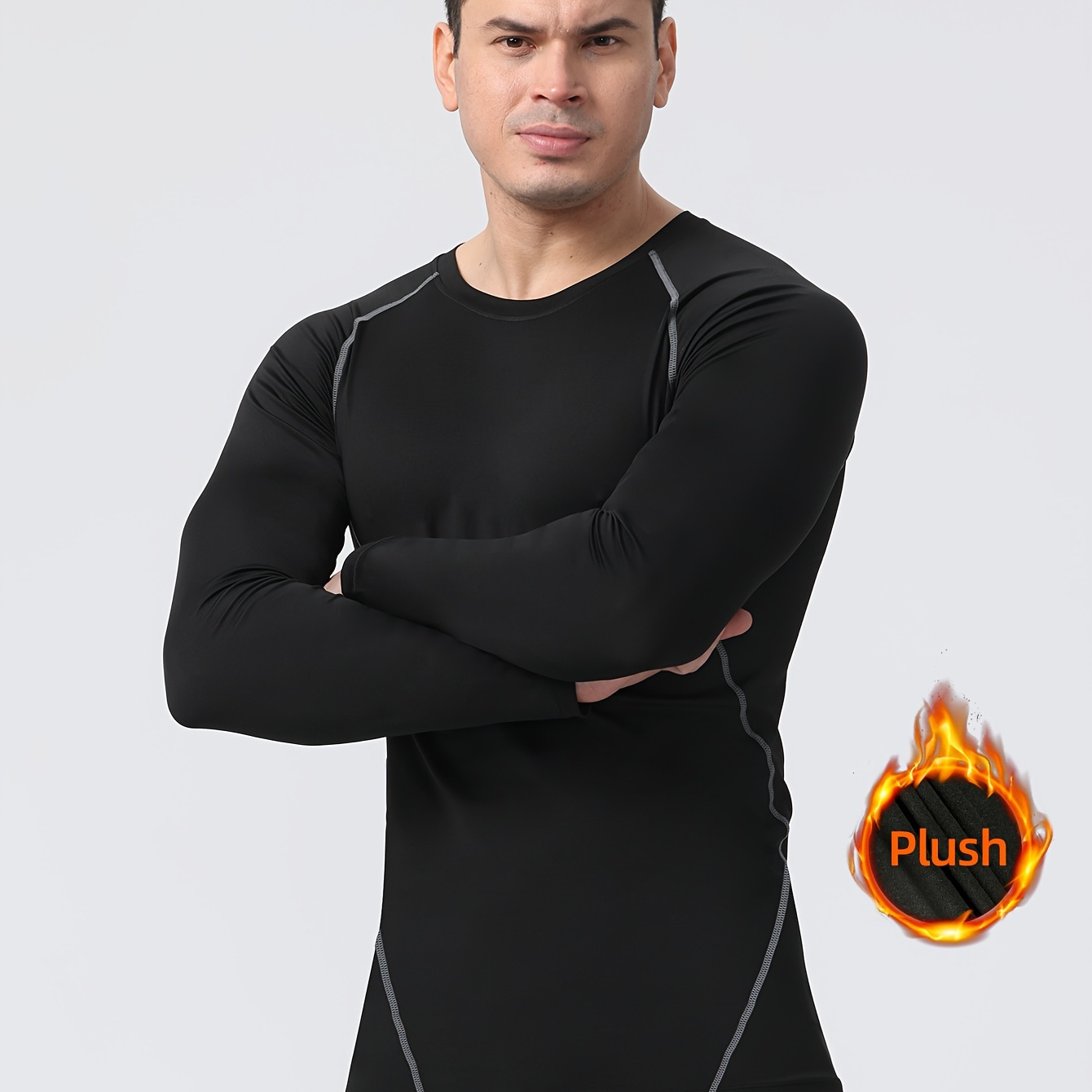 Men's Thermal Shapewear Long Sleeve Round Neck Fleeced Body - Temu