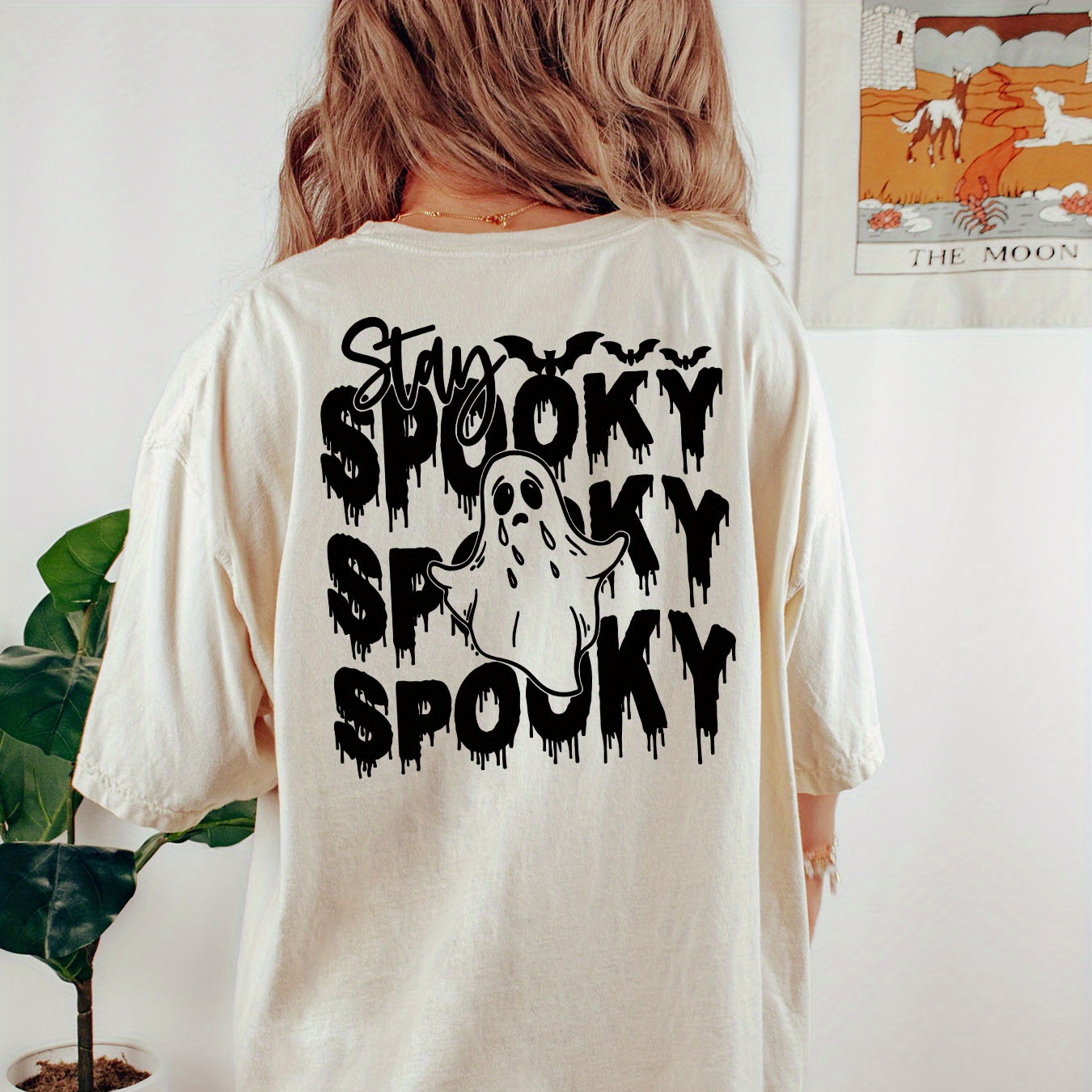 

Halloween Print Crew Neck Tee Dress, Casual Short Sleeve Dress For Spring & Summer, Women's Clothing