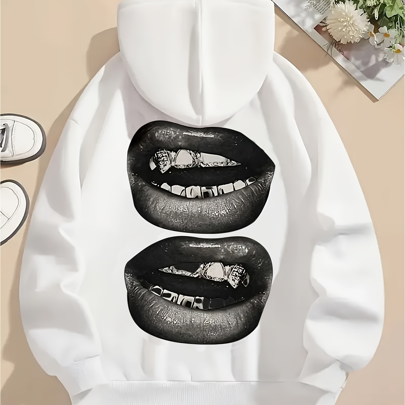 

Casual Knit Polyester Hoodie For Women With Geometric , Drawstring Hooded Sweatshirt For Fall/winter