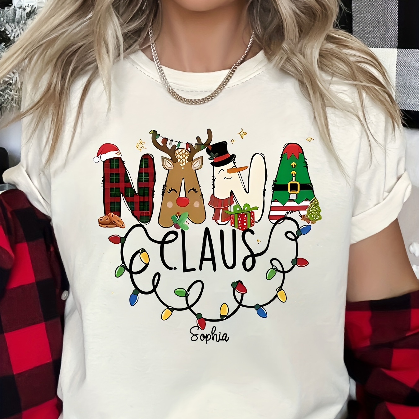 

Plus Size Christmas Print Crew Neck T-shirt, Casual Short Sleeve T-shirt For Spring & Summer, Women's Plus Size Clothing