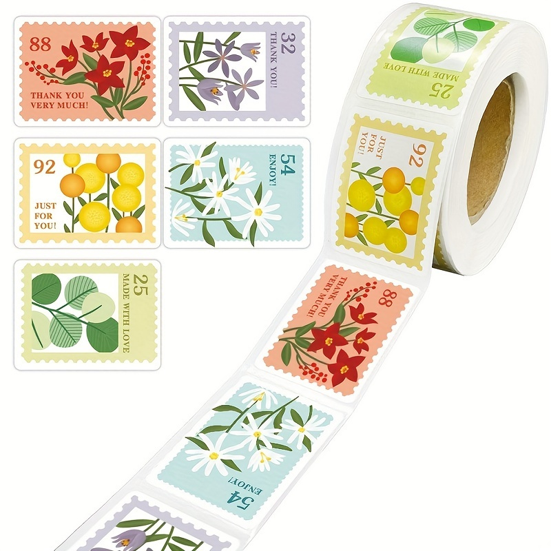 

500pcs/roll 1.18*1.57in Fresh Flower Stamp Stickers, Self-adhesive Envelope Greeting Card Hand Account Flower Decoration, Sealing Packaging Label Stickers