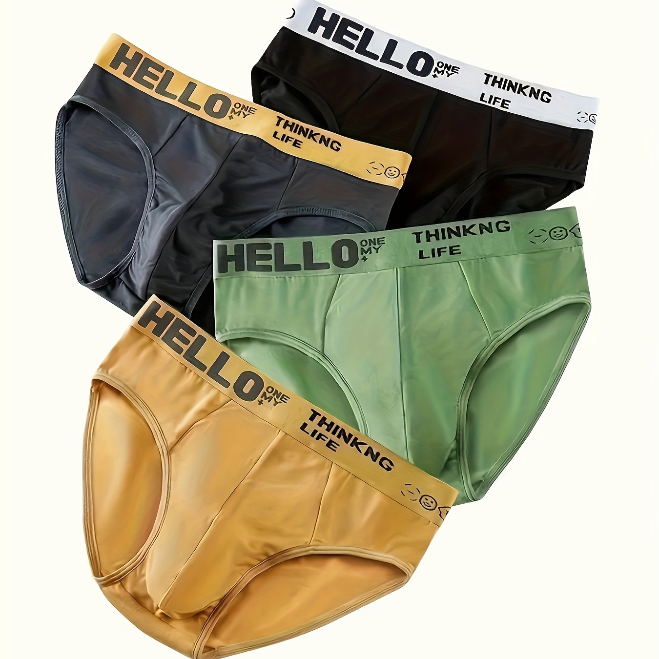 

4pcs Men's Briefs Classic Plain Color Summer Breathable Underwear, Comfortable Men' Briefs