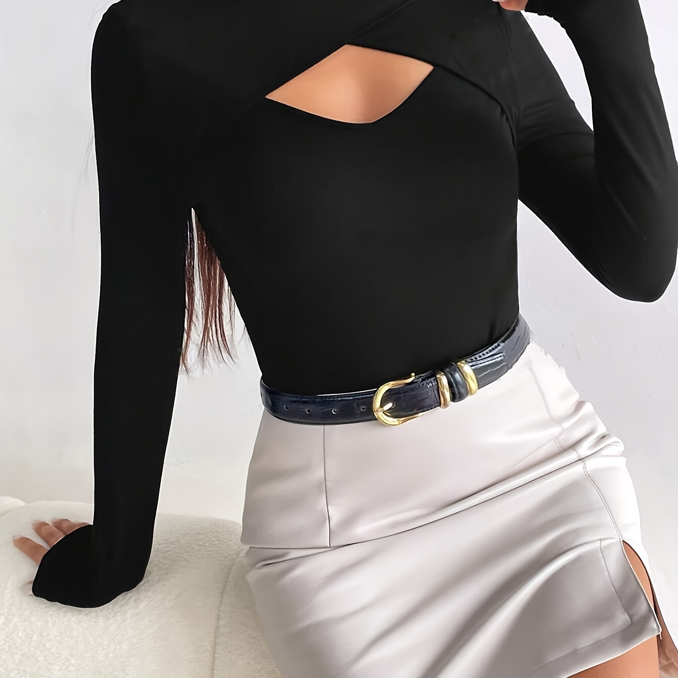 

Solid Color High Collar Long Sleeve T-shirt