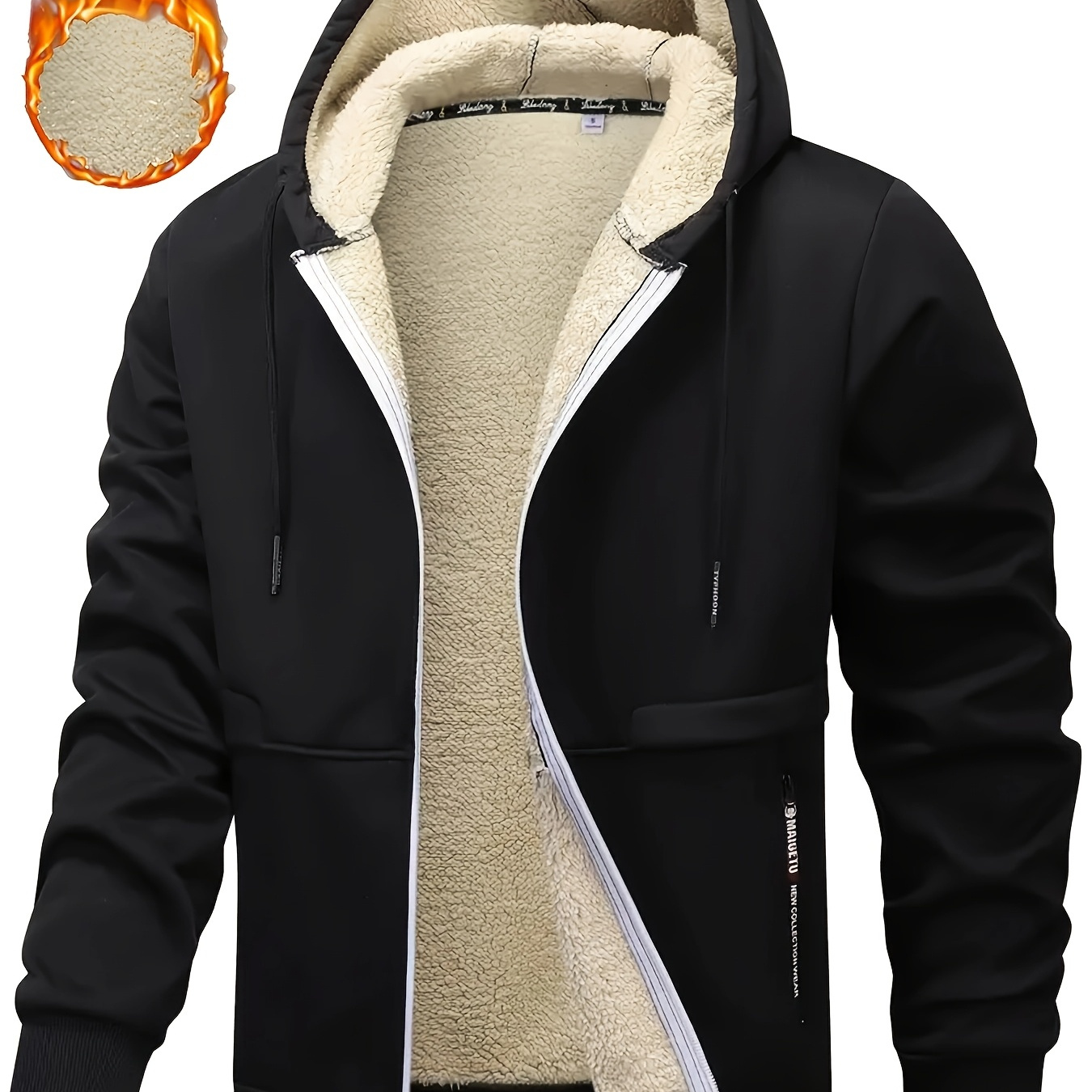 

Men's Casual Fleece Zip-up Hoodie Jacket, 100% Polyester, Long Sleeve, Regular Fit, Solid Color, Knit Fabric, Slight Stretch, Fall/winter Outdoor Sports Hooded Coat With Zipper Closure