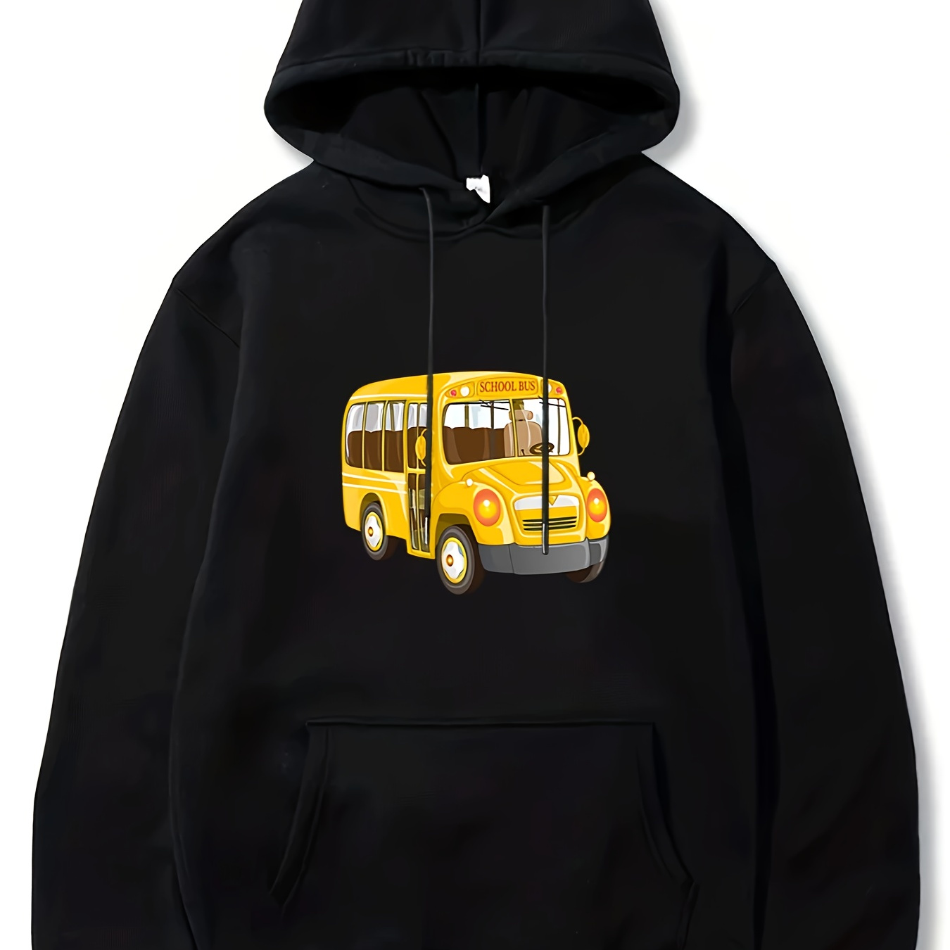 

School Bus Pattern Men's Casual Long Sleeve Hooded Sweatshirt, Fall Winter