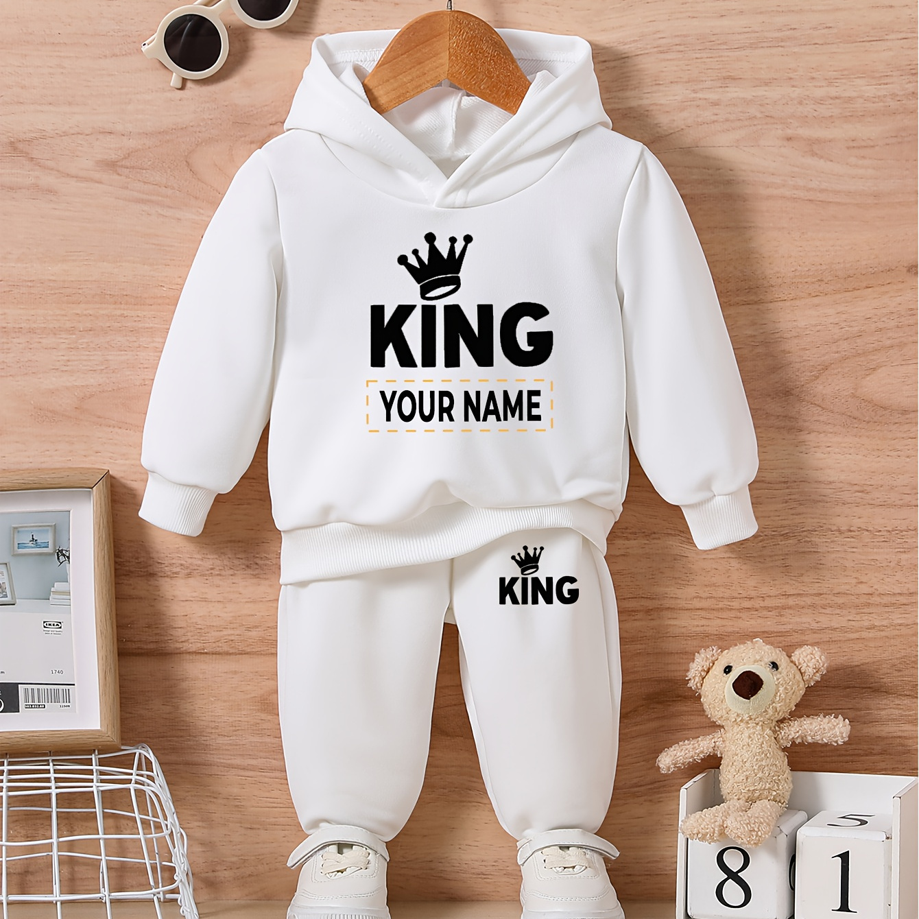 

Customizable 'king' & ' Baby Boys' 2pcs Set - Cozy Sweatshirt And Joggers For Fall/winter, Outdoor Play, Outdoor