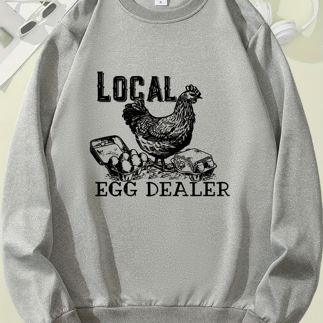 

Eggs And Chicken Print Sweatshirt, Crew Neck Casual Sweatshirt For Fall & Spring, Women's Clothing