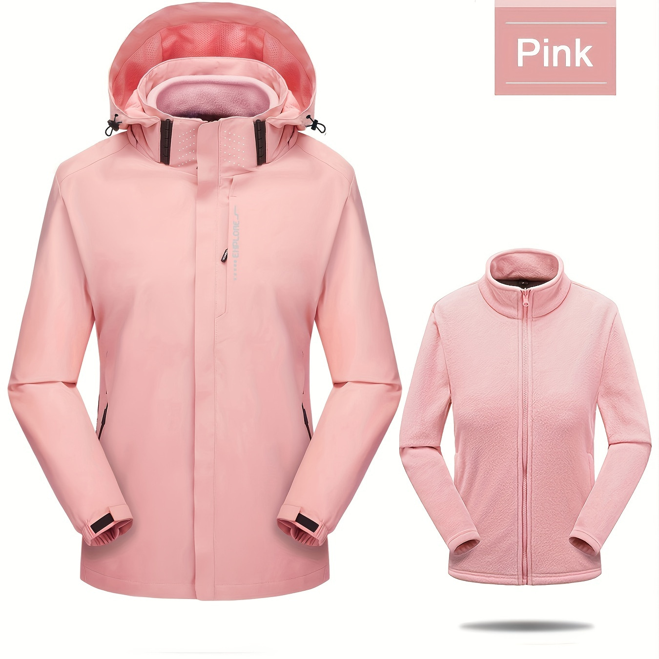 Women's 3-in-1 Outdoor Jacket - Waterproof, Windproof Hard Shell & Fleece Thermal Inner Jacket For Ultimate Warmth & Protection