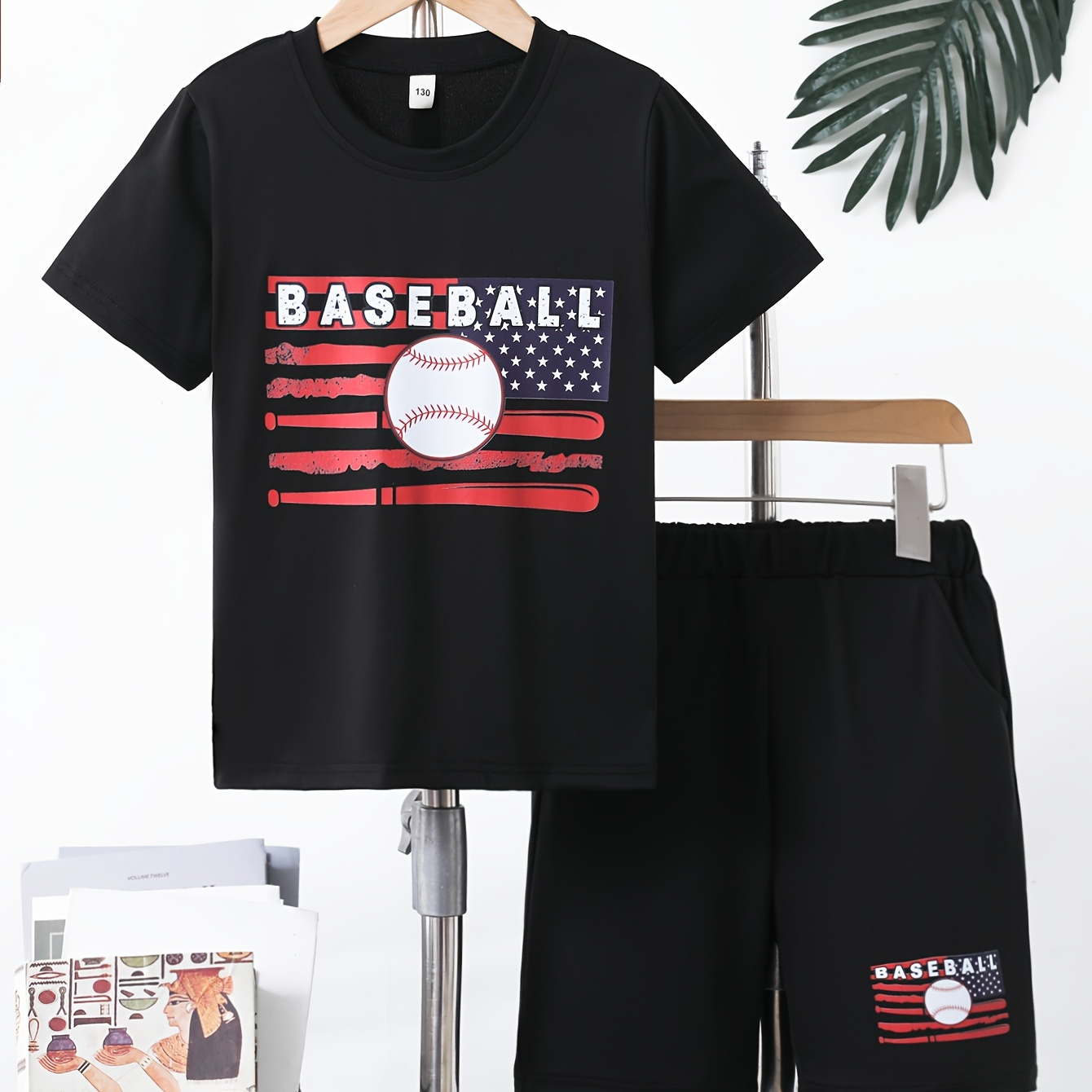 

2pcs Boys Casual Baseball Graphic Print Short Sleeve T-shirt & Shorts Set, Comfy Summer Boys Clothes