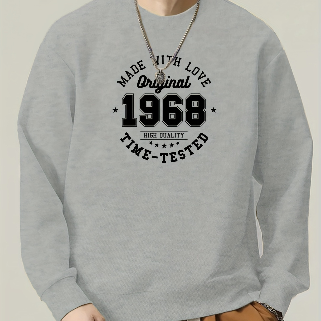 

Original 1968 Print Sweatshirt For Men, Casual Long Sleeve Top, Men's Clothes