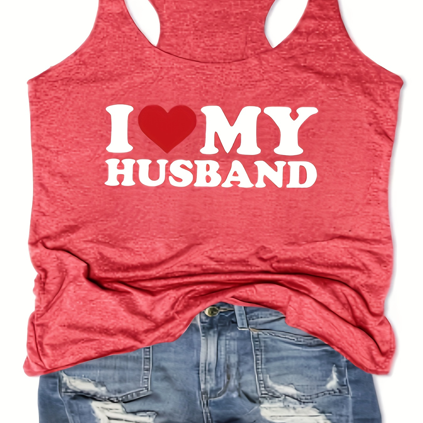 

Women's Sleeveless Tank Top, "i Love My Husband" Print, Fashion Slim Fit, Casual Style, Soft Fabric