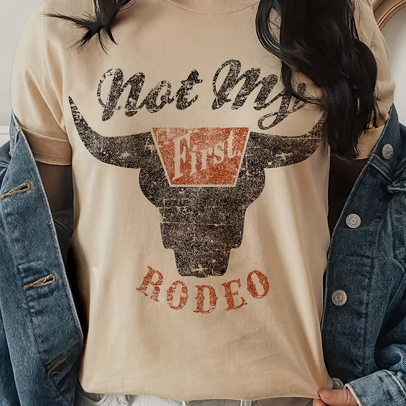 

Rodeo Print T-shirt, Casual Crew Neck Short Sleeve T-shirt, Women's Clothing