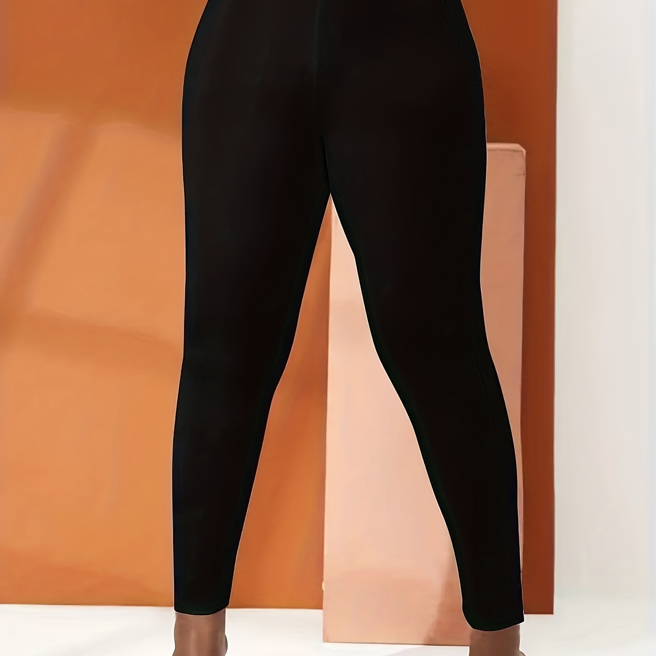 Plus Size Solid High Rise Elastic Skinny Pants, Women's Plus High Stretch Casual Sports Leggings