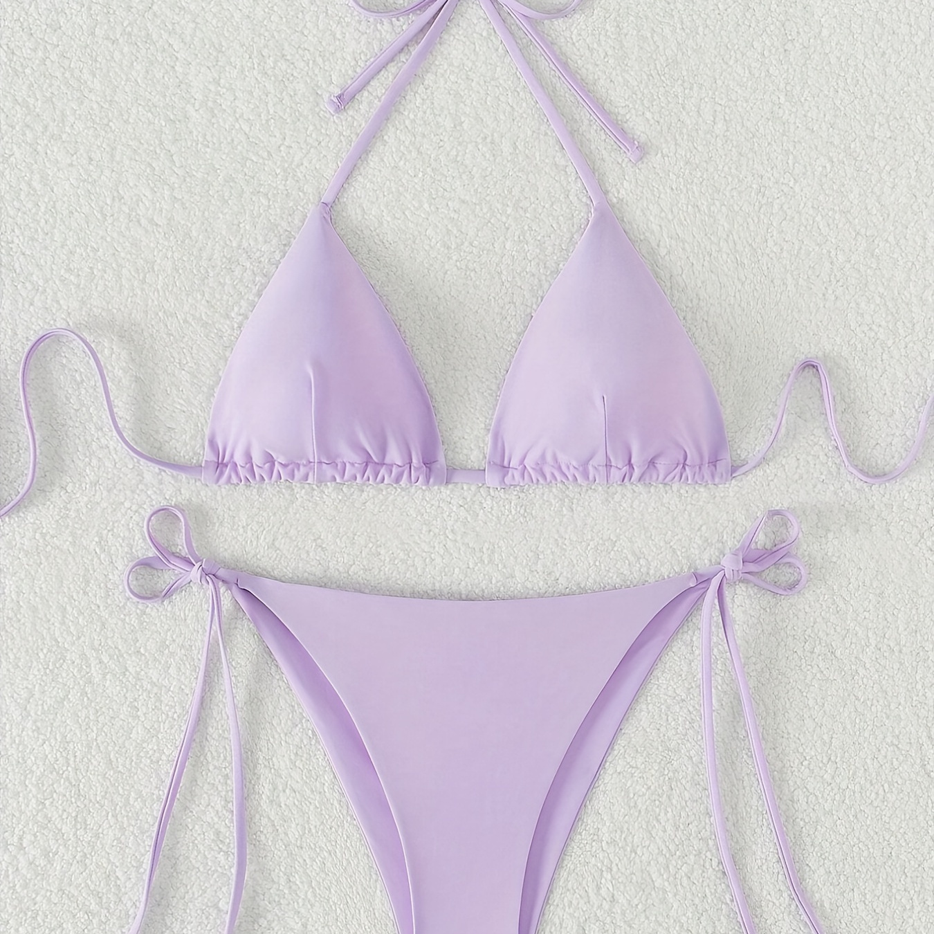 

Women's 2 Piece Bikini Set, Plain Purple Cinched Knotted Top & Bottoms, Swimwear, Beachwear, Poolside Outfit, Summer Fashion, Adjustable Ties, Comfort Fit