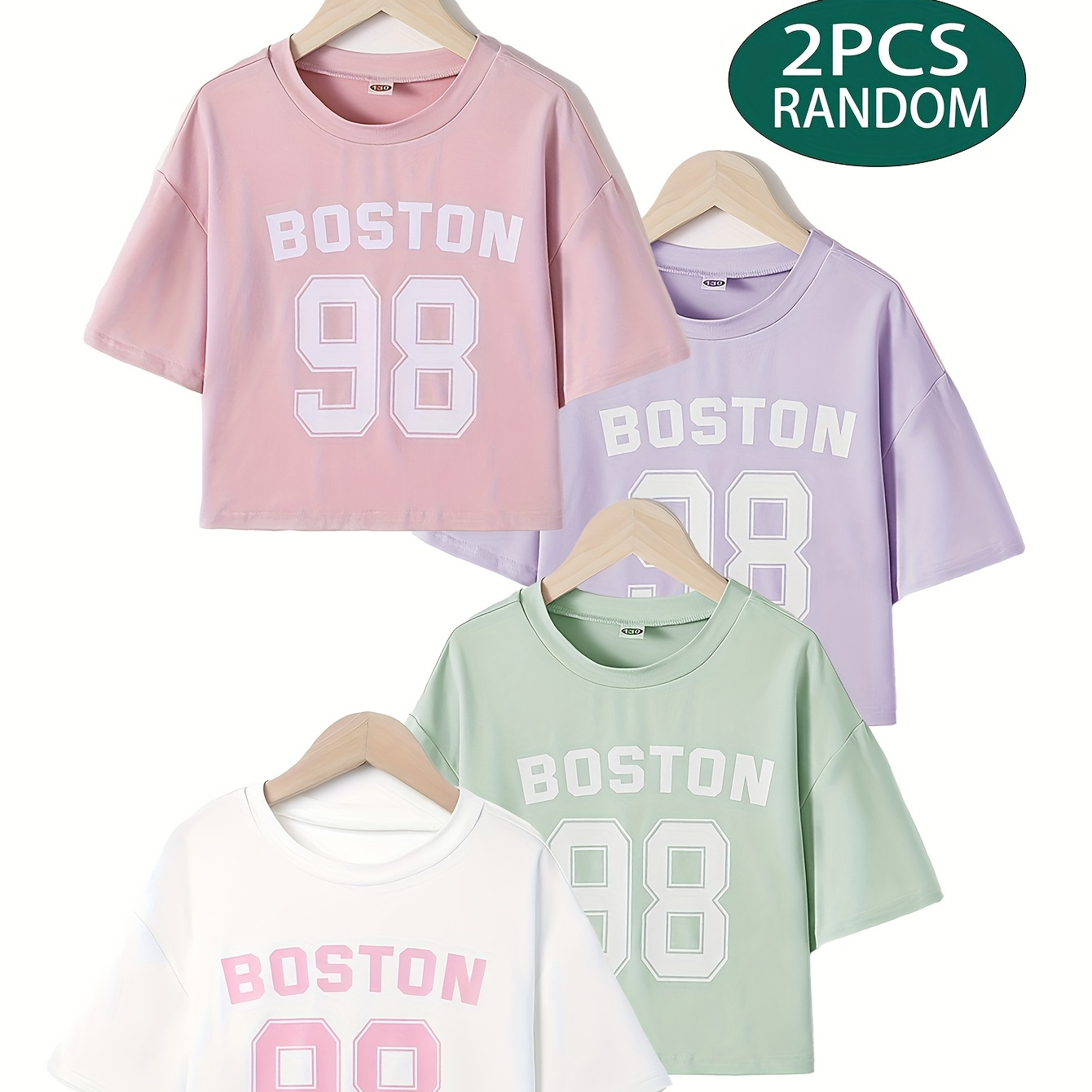 2pcs Girls' Summer Casual Short Sleeve T-Shirts