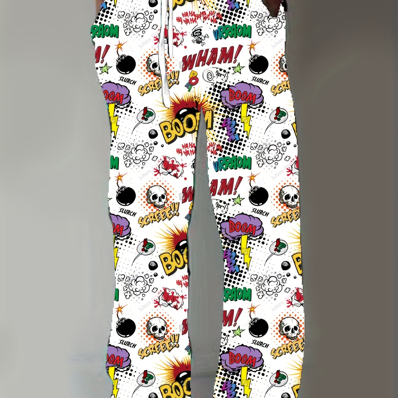 Stylish Men's Outdoor Pants With Doodle Graphics And Drawstring - Perfect For Spring And Fall Casual Wear