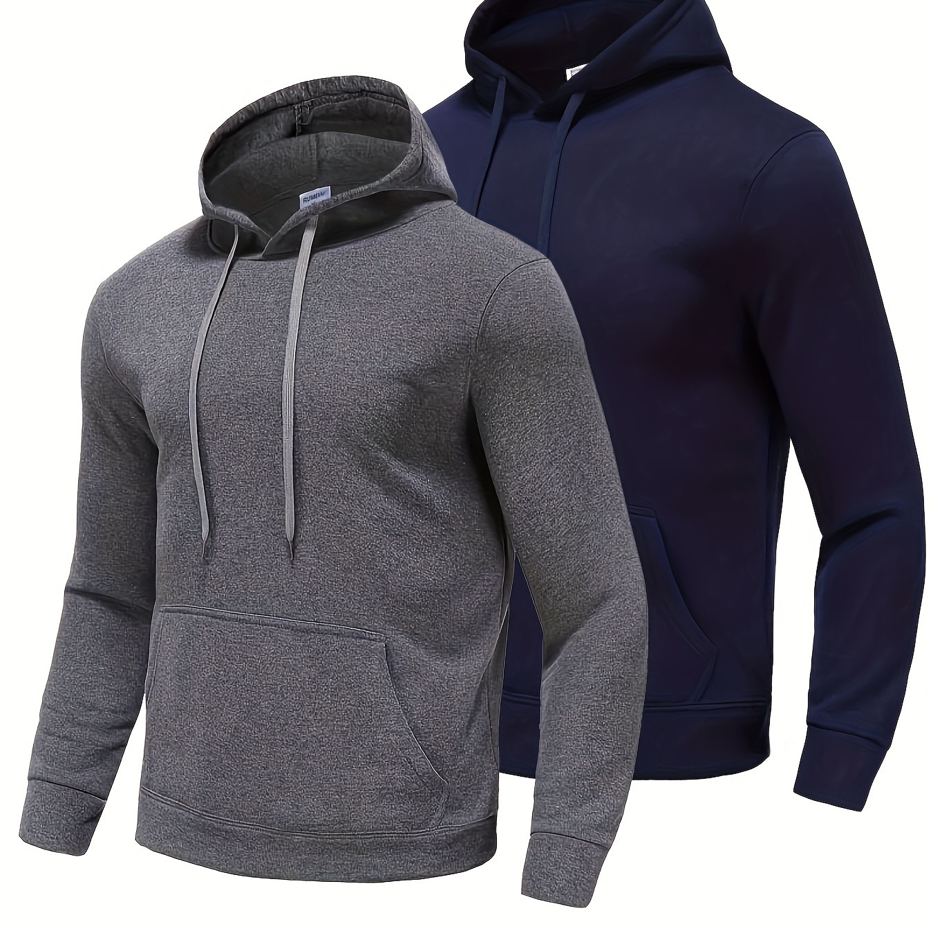 

2-pack Set Of Solid Color Hooded Long Sleeve Sweatshirts With Kangaroo Pocket For Men, Casual Fashion Hoodies For Fitness And Outdoors Sports Wear