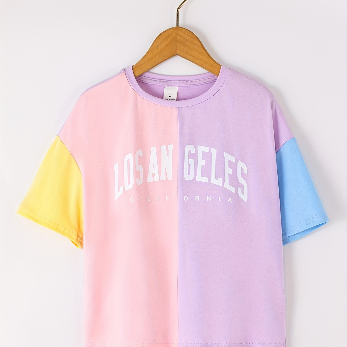 

Toddler Girls Casual & Cute Spliced Shirt "los Angeles California" Print Letter Print For Spring And Summer
