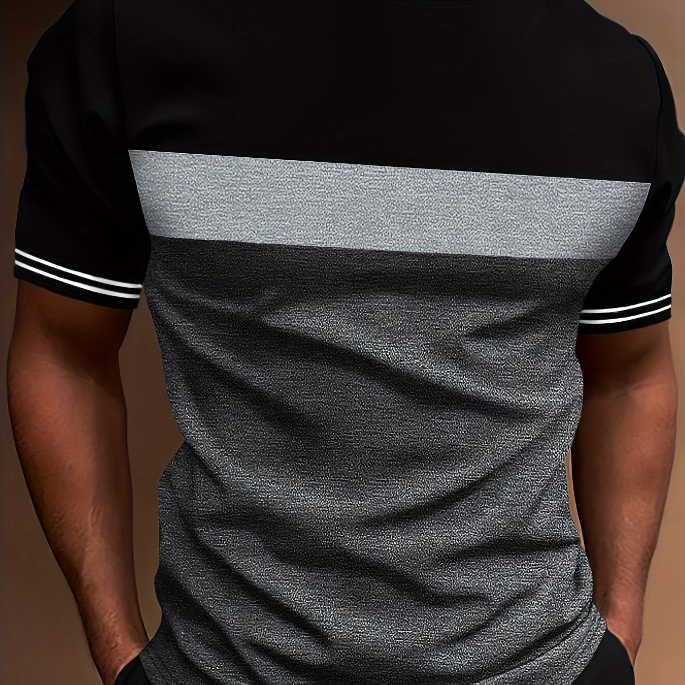 

Men's Stylish Stripe Pattern Shirt, Casual Breathable Crew Neck Short Sleeve Tee Top For City Walk Street Hanging Outdoor Activities