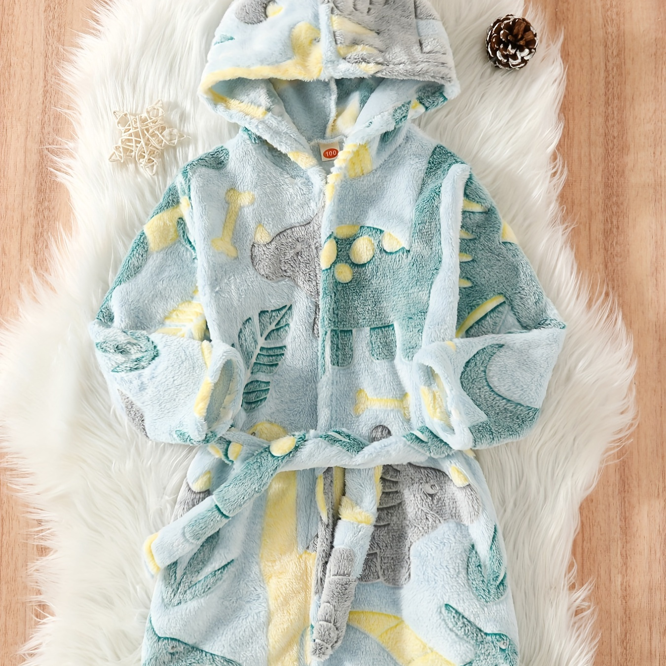 Kids Flannel Bathrobes Boys Hoodie Robes Soft Astronaut Planet Print ...