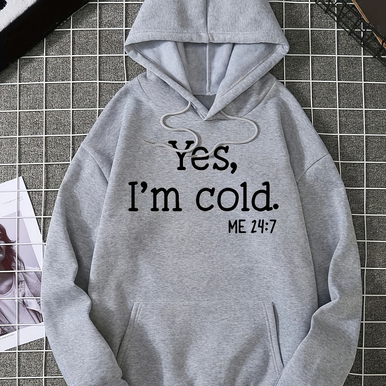 

Yes I'm Cold Letter Graphic Hoodies, Long Sleeve Casual Everyday Kangaroo Pullover Tee Shirt, Women's Clothing