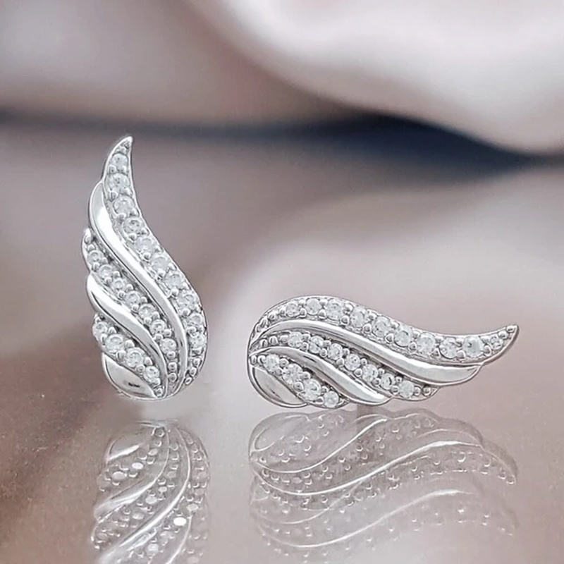 

Cute Angel Wings 925 Silver Plated Zircon Stud Earrings For Women Elegant Accessories