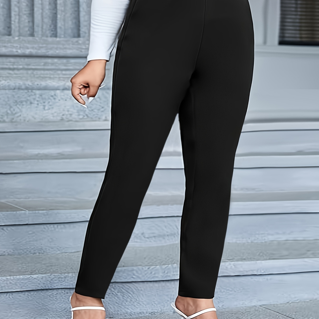 

Pantalon fuselé uni grande taille, élégant pantalon taille haute pour et , vêtements grande taille pour femmes