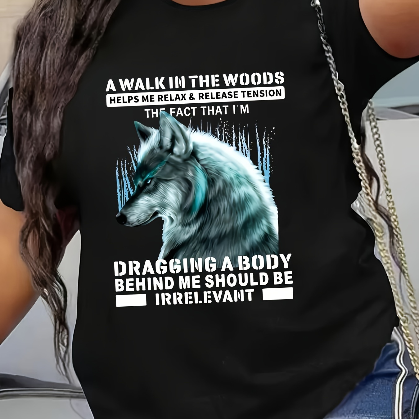 

Women's Plus Size Casual Sporty T-shirt, Wolf Print, Comfort Fit Short Sleeve Tee, Fashion Breathable Casual Top