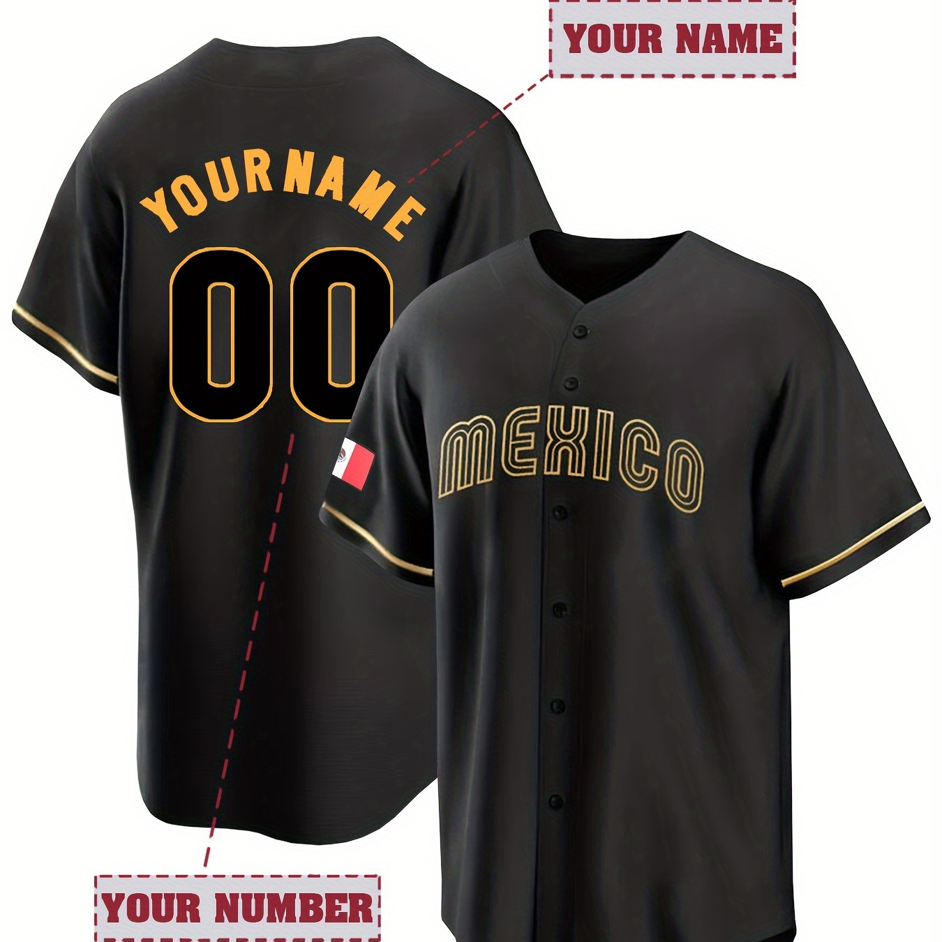 

Customized Name And Number Design, Men's Short Sleeve Loose Breathable V-neck Embroidery Baseball Jersey, Sports Shirt For Team Training